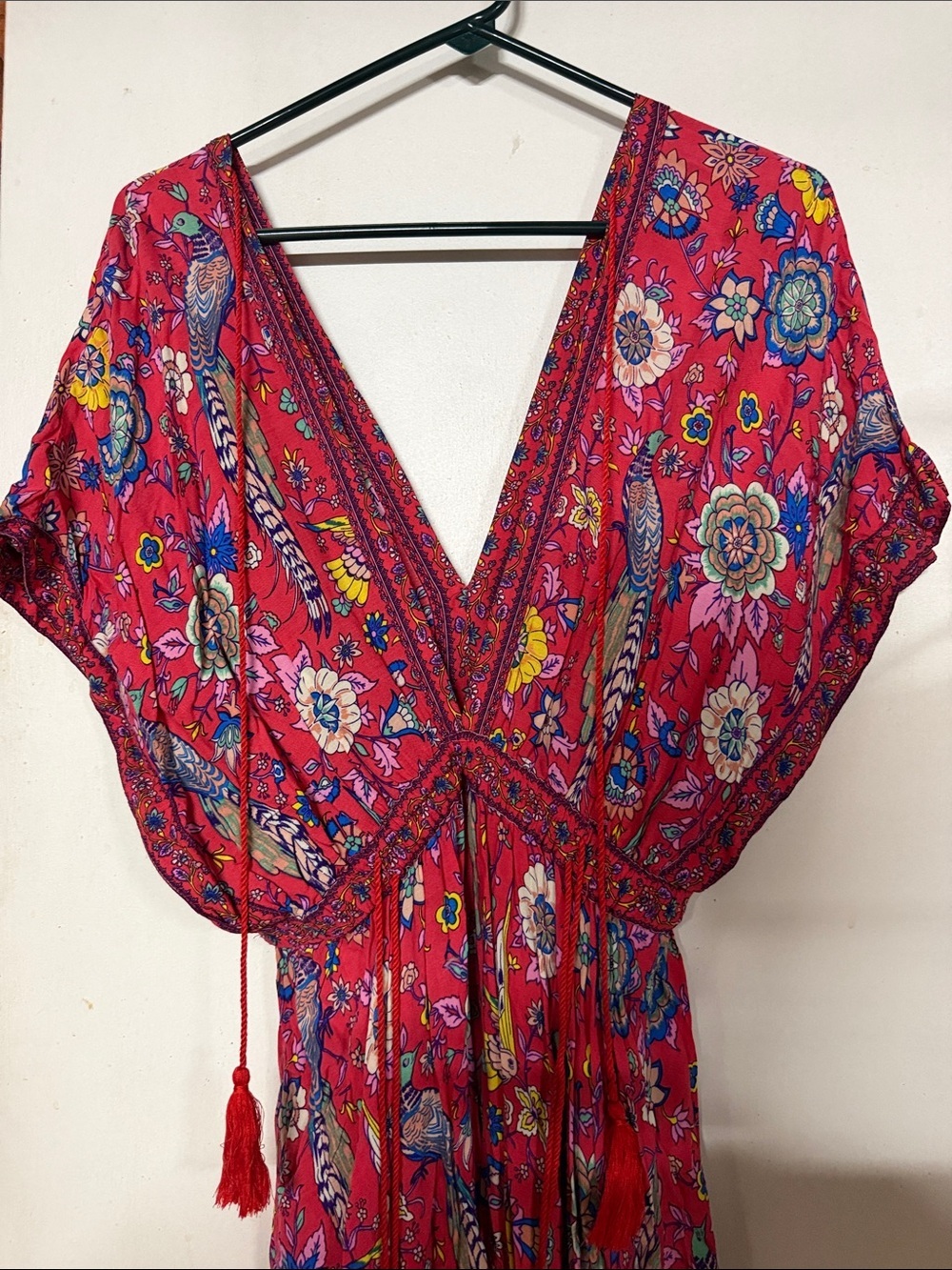 Red Floral Boho V-Neck Maxi Dress